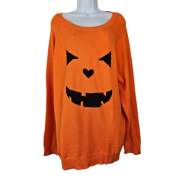 Womens 2XL  Halloween Orange Sweater Pumpkin Face Design Cozy & Fun Festive - Picture 5 of 11